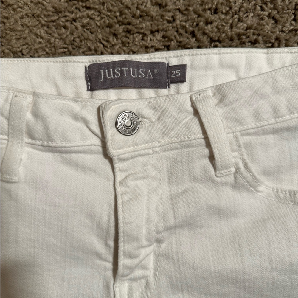 Just USA Women's Frayed Hem White Denim Shorts - Picture 2 of 5